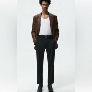 Zara Men’s Blazer Faux Leather Brown NWOT M Casual work Party date
